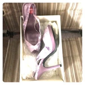 Lavender velvet open toe heel
